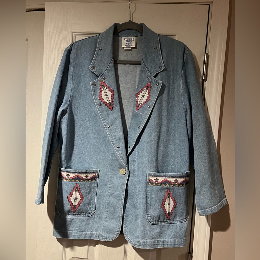 Vintage Blue Denim Jacket with Embroidered Details